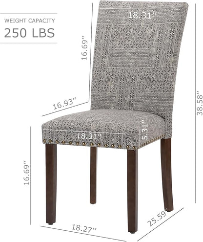 COLAMY Upholstered Parsons Dining Chairs Set of 6, Fabric Dining Room Kitchen Side Chair with Nailhead Trim and Wood Legs - Boho