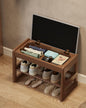 Small Shoe Bench with Cushion,2 Tiers Shoe Rack Bench with Flip-Top Storage,Wood Shoe Rack for Entryway（Walnut,23.62"）