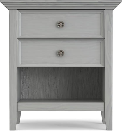 SIMPLIHOME Amherst SOLID WOOD 24 Inch Wide Traditional Bedside Nightstand Table in Fog Grey, For the Living Room and Bedroom
