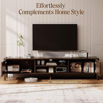 TV Stand for Living Room - up to 80 Inch TVs Mid Century Modern Entertainment Center with Storage and Adjustable Shelves, Media Console Table Walnut 70"