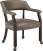 LEEMTORIG Large Dining Chairs with Casters and Arms, Rolling Dining Chairs with Wheels, Boss Caption's Chairs, 26" D x 25.2" W x 31.5" H, Espresso Legs & Dark Brown Fabric SY-318-DK