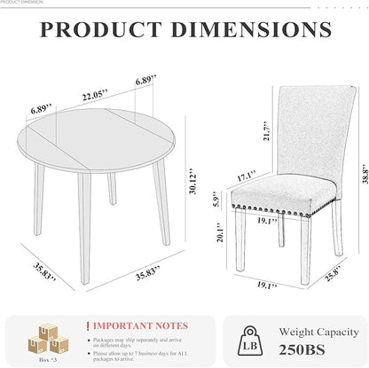 COLAMY 5-Piece Extendable Dining Table Set for 4, 36" Kitchen Round Wood Table with 4 Nailhead Dining Room Chairs,Light Brown/Green