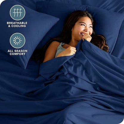 Bare Home Split Head Flex King Sheet Set - 1800 Ultra-Soft Microfiber Bed Sheets - Double Brushed - Deep Pockets - 4 Piece Set - FlexTop King Bedding Sheets (Split Head Flex King, Dark Blue)