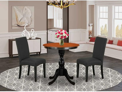 East West Furniture ESDA3-BCH-C 3 Piece Dinette Set for Small Spaces Contains a Round Dining Table with Pedestal and 2 Linen Fabric Upholstered Dining Chairs, 30x30 Inch, Black & Cherry