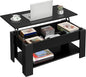 Yaheetech Wooden Coffee Table, Lift Top Coffee Table with Large Hidden Storage Shelf, Lift Tabletop Dining Tables for Living Room, Home Small Space, 38.6in, Black