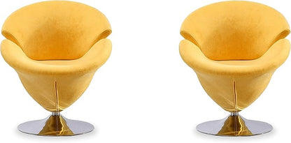 Manhattan Comfort Tulip Swivel Accent Chair with 360° Turn, Modern Flower Inspired Design, Soft Velvet Upholstery, Polished Chrome Base, No Assembly Required, 300 Lbs Capacity, Yellow