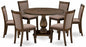 East West Furniture I2MZ7-748 7 Piece Modern Dining Table Set Consist of a Round Wooden Table with Pedestal and 6 Coffee Linen Fabric Upholstered Chairs, 48x48 Inch, Distressed Jacobean