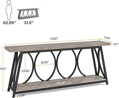 Tribesigns 70.9 inch Extra Long Console Table, Industrial Sofa Table Behind Couch with 2 Tier Storage Shelf, Narrow Entryway Hallway Accent Table for Living Room, Grey