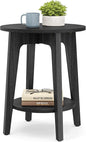 VASAGLE Side Table, Small Round End Table with Lower Shelf, Nightstand for Small Spaces, Living Room, Bedroom, Charcoal Gray ULET283T22