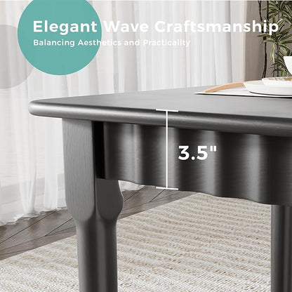 47.2 Inch Solid Wood Dining Table for 4, Mid Century Modern Oak Kitchen Table, Farmhouse Rectangular Dining Room Table for Indoor or Outdoor Use, Easy Assembly, Black
