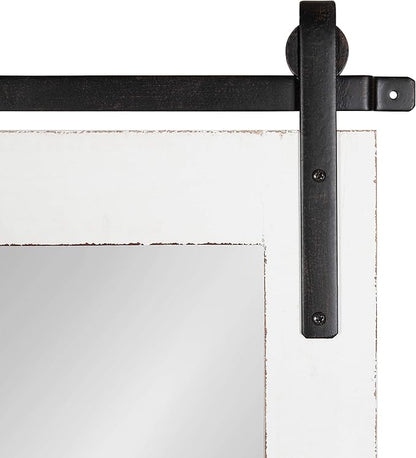 Kate and Laurel Cates Farmhouse Wood Framed Full Length Panel Mirror, 18 x 50, White, Barn Door-Inspired Rustic Mirrors for Wall