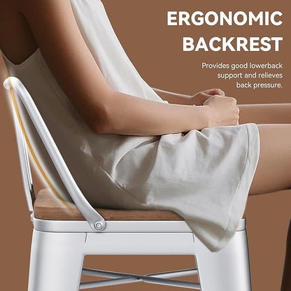 Yongchuang 26 inch Bar Stools Set of 2 Kitchen Counter Height Chairs with Wood Seat Industrial Low Back Metal Barstools Cream White