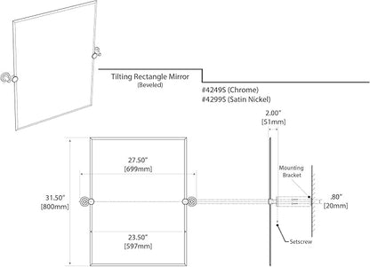 Gatco 4299S Latitude II Rectangle Mirror,, Satin Nickel, 31.5 Inch, Frameless Rectangle