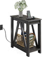 WLIVE Narrow End Table with Charging Station of Open Storage Shelf, Sofa Side Table with 2 USB Ports and 2 Power Outlets, Slim Farmhouse End Table for Small Spaces, Bedroom, Living Room