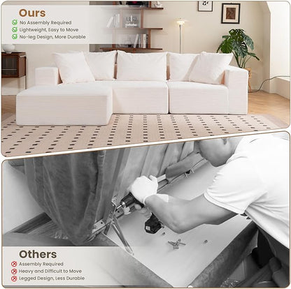 Modular Sectional Sofa, 108" L-Shaped Boneless Couch with Deep Seat, Corduroy Cloud Couch for Living Room, Bedroom, No Assembly Required, Ship in a Box, Beige