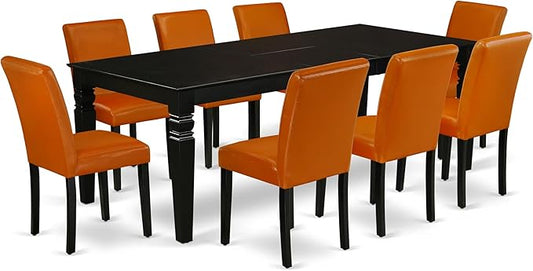 East West Furniture LGAB9-BLK-61 9 Piece Dining Set Includes a Rectangle Dining Room Table with Butterfly Leaf and 8 Baked Bean Faux Leather Upholstered Chairs, 42x84 Inch, Black