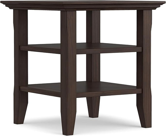 SIMPLIHOME Acadian SOLID WOOD 19 inch Wide Square Transitional End Table in Warm Walnut Brown for the Living Room and Bedroom