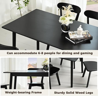 DELAVIN 59" Large Solid Wood Dining Table for 4-6 People, Mid Century Modern Oak Dining Room Table, Farmhouse Rectangular Kitchen Table for Dining Room, Living Room, Easy Assembly, Black