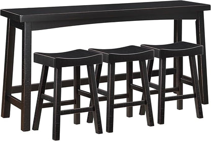 Lexicon Bar Table Set for 3, Small Kitchen Table Set Kitchen Island Table with 3 Saddle Bar Stools, 4 Piece Dining Table Set for Breakfast Nook, Living Room, Apartment, Counter Height, Black