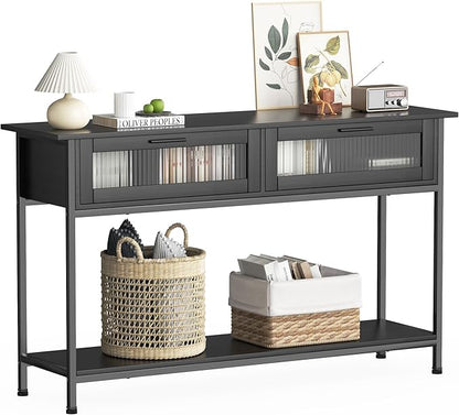 Aetheris 47" Console Table with 2 Drawers, 2 Tier Sofa Table with Storage,Entryway Table, Industrial Console Table for Entryway, Sofa Table Behind Couch for Living Room, Black