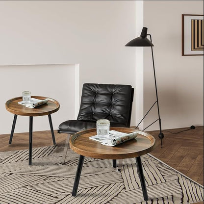Jessie Small Round Coffee Tables,50x50x48cm Mid Century Modern Nesting Tables,Easy Assembly Circle Walnut Coffee Tables with Non-Slip Feet,Nesting Coffee Table for Living Room Balcony Yard