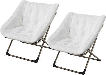Comfy Chair for Adults, Foldable Living Room Chairs, Soft Faux Fur Folding Lounge for Bedroom Living Room Dorm Rooms, Flexible Reading Chair for Teens (2, White, X-Large)