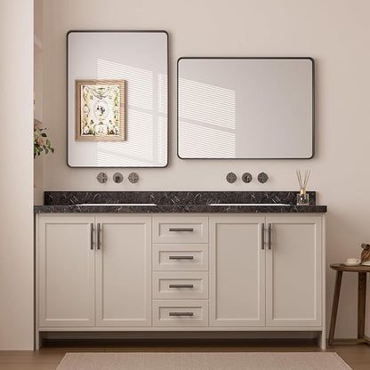 Keonjinn Black Bathroom Mirror for Over Sink, 24 x 32 Inch Matte Black Mirrors for Wall, Rounded Corner Rectangle Farmhouse Vanity Mirror, Tempered Glass Modern Decorative Mirror(Horizontal/Vertical)