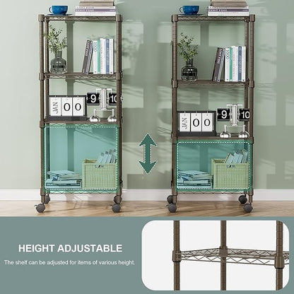 1000 lbs 4-Shelf Adjustable Heavy Duty Steel Wire Rack, Adjustable Storage Shelving Unit with Wheel for Kitchen, Garage, Laundry Brown 11.8" D x 17.7" W x 40.8" H