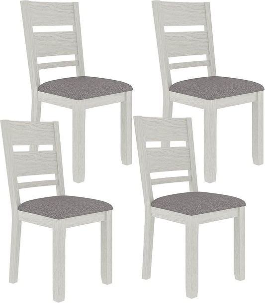 Dining Chairs Set of 4, Solid Wood Farmhouse Chairs with High Cross Back and Upholstered Seat, Easy Assembly for Indoor Home, Dinner, Kitchen, Grey