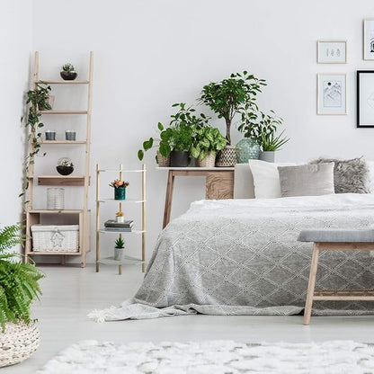 LITA Modern Wood Side Table, Triangular Accent End Table Plant Night Stand with Magazine Storage for Bedroom, Living Room, Bathroom, White, 4- Tier