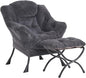 LITA Lazy Chair with Ottoman, Modern Accent Leisure Upholstered Sofa Chair, Lounge Reading Chair with Armrests and a Side Pocket for Living Room, Bedroom & Small Space, Plush Navy
