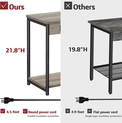 TUTOTAK End Table with Charging Station, Side Table with 2 USB Ports and 2 Outlets, 21.8”H 2-Tier Nightstand with Storage Shelf, Sofa Table TB01BG025 (1 pc)