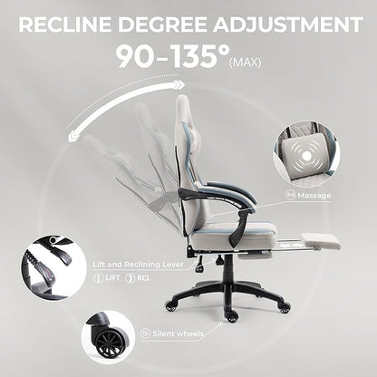 Dowinx Gaming Chair Breathable Fabric Game Chair with Gel Pad and Storage Bag, Comfortable Gamer Chair with Pocket Spring Cushion,Ergonomic Computer Chair with Footrest,Grey