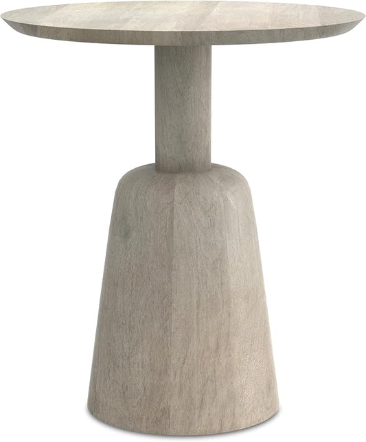 SIMPLIHOME Finchley Solid Mango Wood 18 inch Wide Round Contemporary Side Table in White Wash, Fully Assembled for The Living Room and Bedroom