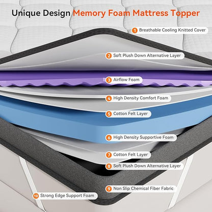 ELEMUSE 3 Inch Full Memory Foam Mattress Topper, High Density Gel Foam Bed Toppers with Cooling Pillowtop for Back Pain Relief, Medium Firm Mattress Pad for Comfort Body Support