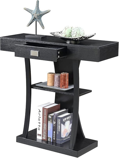 Convenience Concepts Newport Harri Console Table 36" - Modern Sofa Table with Storage Shelves, One Drawer Narrow Entryway Hall Table for Living Room, Black