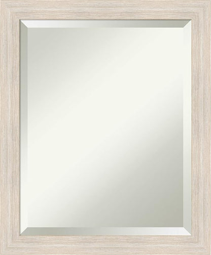 Amanti Art White Bathroom Mirror for Over Sink, 23x19 Hardwood White Wash Narrow Rectangle Vanity Mirror, Small Rustic Farmhouse Wood Frame, Hangs Horizonally and Vertically, Bathroom Wall Decor