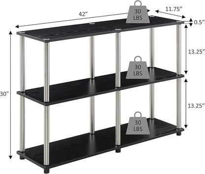 Convenience Concepts Designs2Go No Tools 3 Tier Wide Console Table 42" - Modern Multipurpose Accent with Shelves for TV Media Center, Office Desk Extension, Entryway Display, & Home Storage, White