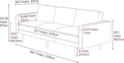 Valencia Varese 90" Full Leather Couch Cognac Tan Brown- Italian Nappa Leather Modern Cloud Couch for Living Room/Apartment Furniture