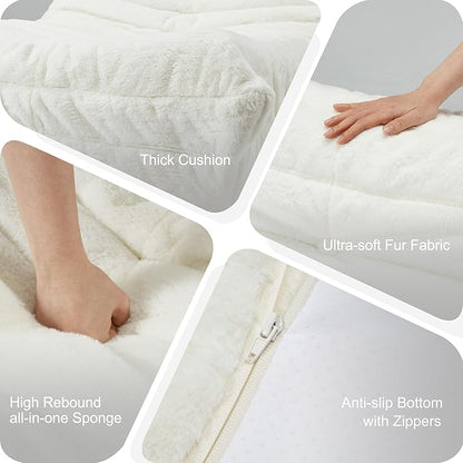 Bean Bag Chairs for Adults Giant Bean Bag Chair Memory Foam BeanBag Chair Big Bean Bag Sofa with Filler Faux Fur Fireside Beanbags Lazy Sofa for Living Room Bedroom Dorm Office (White Plush)