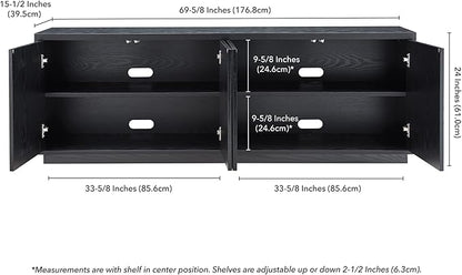 Henn&Hart Hanson, 70'' Rectangular TV Stand, Black Grain