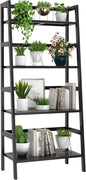 Homykic Bamboo Bookshelf 4-Tier Ladder Shelf, 49.2” Freestanding Open Bookcase Book Shelf Bathroom Storage Shelf Unit Plant Stand for Small Space, Living Room, Bedroom, Home Office, Black