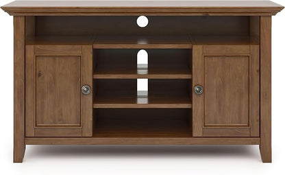 SIMPLIHOME Amherst 54-inch Wide Solid Wood TV Stand in Medium Saddle Brown, Transitional-Style Media Console for Living Room with Adjustable Shelves and Cable Management