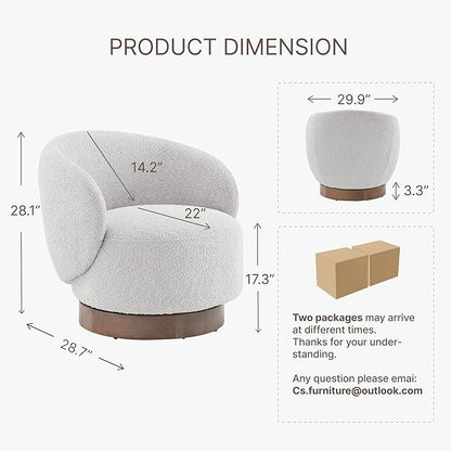 Swivel Accent Chair Round Barrel Armchair Upholstered Performance Fabric for Living Room Bedroom Waitingroom,2 Box,Light Grey