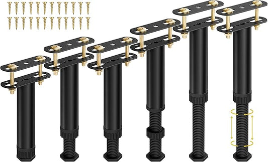6 Pcs Adjustable Height Bed Support Legs 7.08-12.5 inch with Locking Ring, Bed Frame Center Support Legs for Bed Frame/Bed Center Slat/Furniture, Bed Legs Replacement Bed Slats Support Legs
