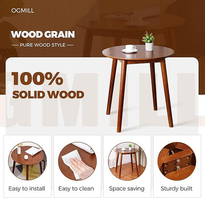 28.3" Small Round Dining Table for 2, Wooden Space-Saving Kitchen Dinner Table Rustic Wood Dining Table Mid Century Modern Kitchen Table (Brown)