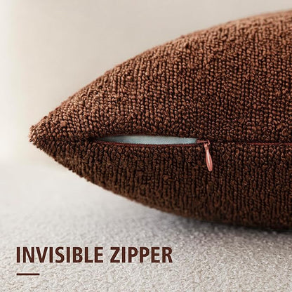 Foindtower Pack of 2 Textured Boucle Throw Pillow Covers Accent Solid Pillow Cases Cozy Soft Decorative Couch Cushion Case for Chair Sofa Bedroom Living Room Home Decor 18x18 Inch Red Taupe