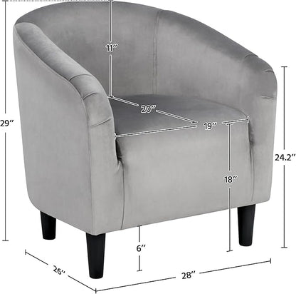 Yaheetech Living Room Chair, Velvet Accent Upholstered Barrel Sitting Chair with Armrest and Low Back for Bedroom, Grey
