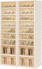 Foldable Shoe Organizer Storage Box, Portable Extra Large Folding Shoe Rack for Closet, Shoe Storage Box with Magnetic Transparent Door and Wheels, 9 Layers 18 Grids with 4 Big Grids for 2 PCS