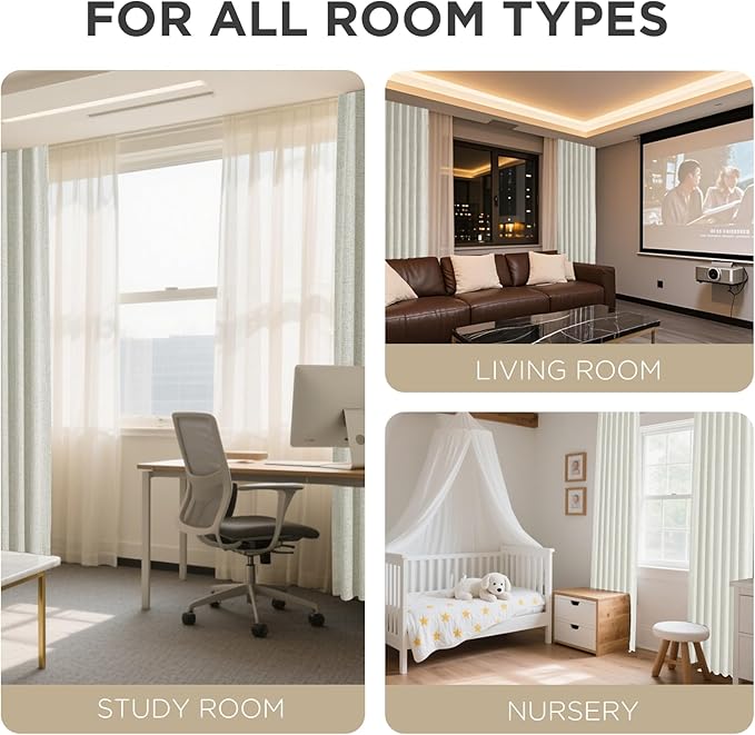 Joydeco 100% Blackout Curtains for Bedroom - Natural Linen Curtains 37" W x 108" L Long, Thermal Insulated 2 Panels Light Beige. Room Darkening Light Blocking Drapes for Living Room